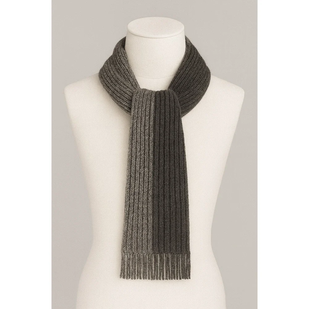 Calvin Klein Mens Scarf Grey Ribbed Knit Colorblock Fringe Winter Accessory OS